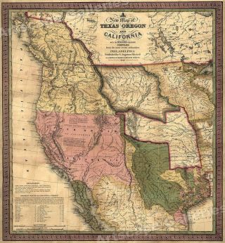 Historic 1840s Map Of Texas Oregon & California Western Us - 24x26