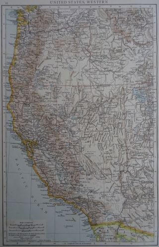 Victorian Map 1896 Of Usa United States - Western The Times Atlas 1st Gen