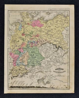 1882 Wells Map Germany Prussia Switzerland Berlin Munich Frankfurt Zurich Geneva