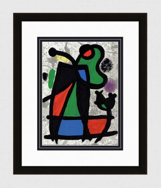 Intriguing Joan Miro 1970 Bold Color Lithograph " Sculptures " Gallery Framed