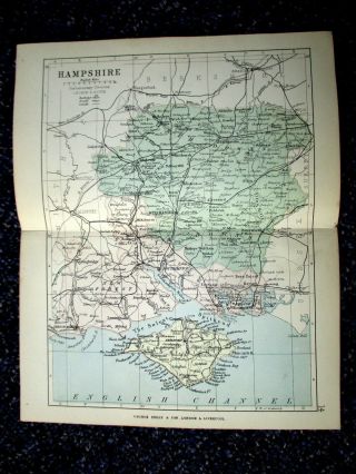 Hampshire 1884 George Philip 9x7 Inch Antique County Map.  Inc Isle Of Wight,