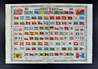 1864 Johnson Atlas World Flag Chart United States Britain Europe Asia Africa