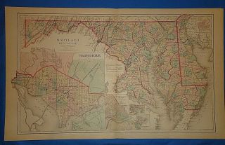 Vintage 1876 Washington Dc - Maryland Map Old Antique Ow Gray Atlas Map