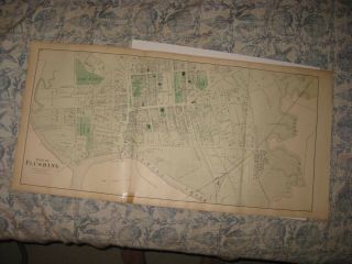 Set Of 3 Vintage Antique 1873 Flushing Queens York Handcolored Map Nr