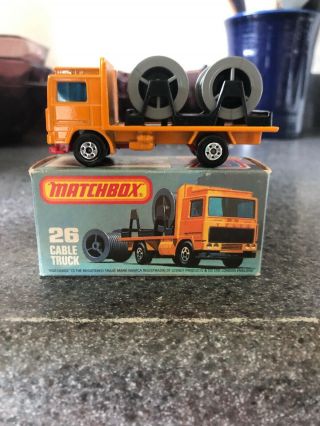 Matchbox 26 - E Orange Cable Truck,  Red Base,  5 Spoke Wheels In The Box
