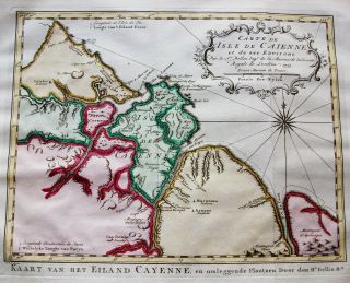 1747 BELLIN & SCHLEY - rare map: SOUTH AMERICA,  CAYENNE,  GUYANA,  ATLANTIC OCEAN 2