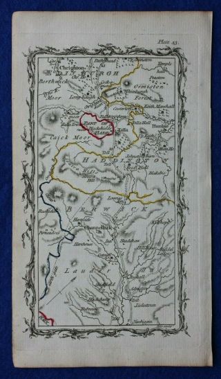 Rare Antique Road Map East Lothian,  Haddington,  Berwickshire,  Armstrong,  1776