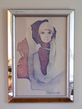 Christine Rosamond Large Professionally Framed 1974 Lithograph Print,  " Simone.  "