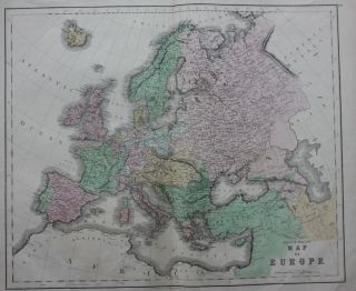 Antique Map Europe Continent,  Iceland,  Russia,  Uk,  Gall & Inglis C.  1855