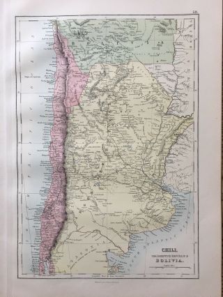 1888 Chile Argentina South Bolivia Antique Map By John Bartholomew