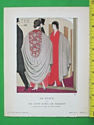 Gazette Du Bon Ton,  Art Deco Pochoir Print,  Andre Marty,  La Glace,  Pl.  47,  1922