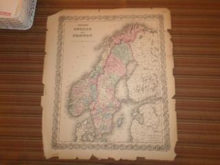 Hand Colored Map Sweden & Norway (1855) G.  W.  And C.  B.  Colton & Co. ,  York