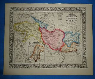 Vintage 1863 Persia Palestine - Afghanistan Map Old Antique Atlas Map