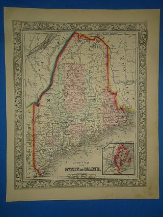 - 1860 Maine Map Old Antique Atlas Map D