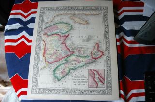 1860 Atlas Map Of Nova Scotia & Brunswick Hand Colored 15” X 12”