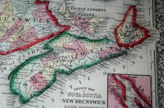 1860 Atlas Map of Nova Scotia & Brunswick hand colored 15” X 12” 3