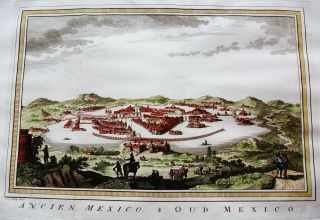 1747 BELLIN & SCHLEY - rare map of MEXICO CITY (ANCIENT VIEW. ) CENTRAL AMERICA 2