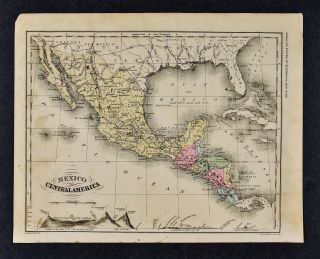 1882 Wells Map - Mexico & Central America Guatemala Costa Rica Nicaragua Yucatan