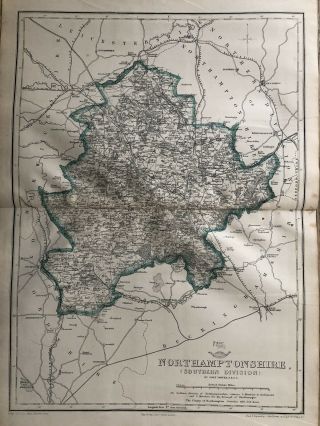 1861 Northamptonshire (south) Hand Coloured County Map From Weekly Dispatch