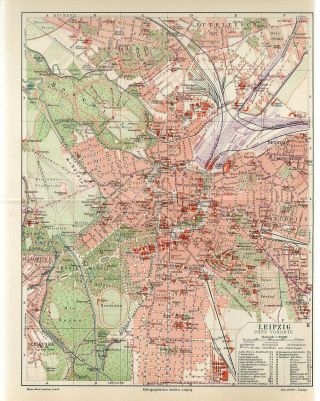 1895 Germany Leipzig Inner City Plan Antique Map