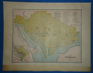 Vintage 1895 Washington Dc Map Old Antique Atlas Map 41519 -