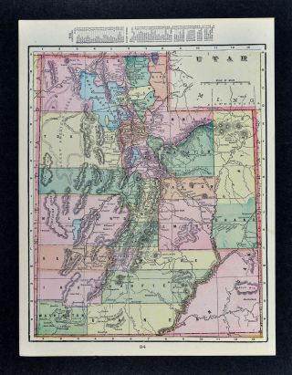 C 1900 George Cram Map - Utah - Salt Lake City Provo Odgen Moab Price Heber Ut