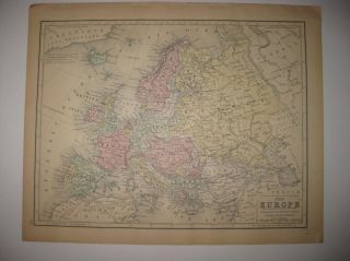 Antique 1886 Europe Handcolored Map France Russia Germany Italy Ireland Nr