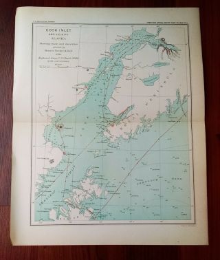1895 Usgs Survey Map Cook Inlet Alaska Visited By Becker And Dall