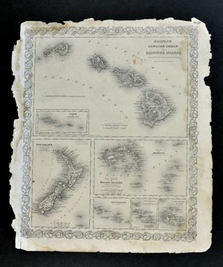 1866 Colton Map Hawaii Zealand Fiji Toga Galapagos Marquesas Islands Oceania
