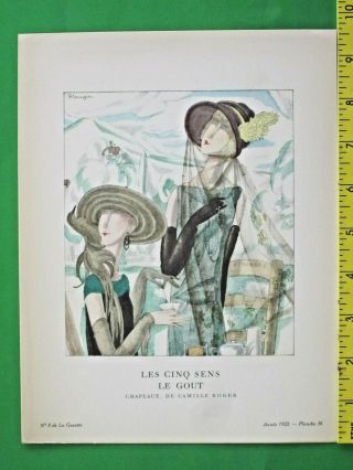 Gazette Du Bon Ton,  Art Deco Pochoir Print,  P.  Mourgue,  Les Cinq Sens.  - Le Gout,  1922