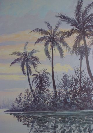 LARGE Vintage GREAT BLUE HERON Art Print FLORIDA SCENE Everglades HAROLD HANCOCK 5