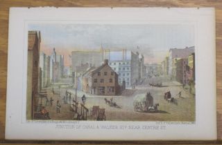 1863 Antique Color Print/new York City,  Junction Of Canal And Walker Streets