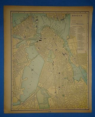 Vintage 1895 Boston,  Massachusetts Map Old Antique Atlas Map 50919