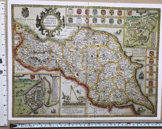 Old Antique Tudor Map North,  East Yorkshire,  England: John Speed 1600 