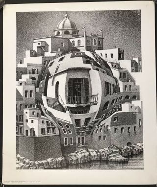 M.  C.  Escher " Balcony " Vintage 1970 Litho Printed In Holland 25.  5x21.  5 "