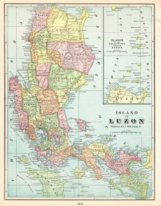 1906 Antique Luzon Map Philippine Islands Map Gallery Wall Art 5906