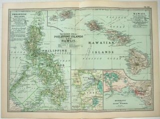 1902 Map Of Philippine Islands & Hawaii By The Century Company.  Antique