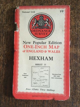 Vintage Cloth Ordnance Survey Map Of Hexham.  1947