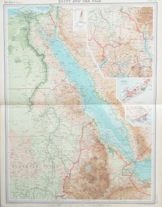 Map Of Egypt & The River Nile.  1922.  Africa.  Red Sea.  Sinai