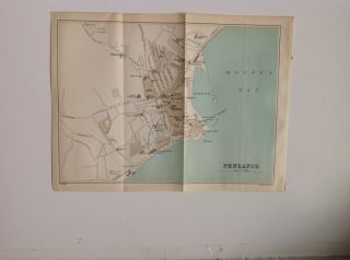 Penzance Street Plan,  1902 Antique Map,  Bartholomew,