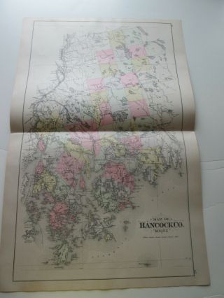 Maine 1901/02 Antique Map,  Hancock County,  Machias,  Bar Harbor,  Stuart 