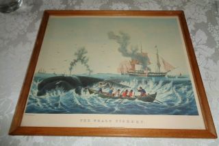 Antique Currier And Ives Lithograph Print " Whale Fishery " 182 Nassau St.  Ny