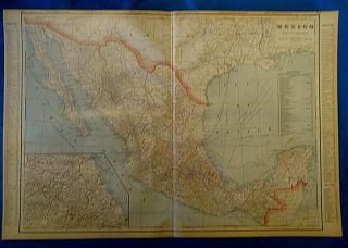 Vintage Circa 1904 Mexico - Texas Map Old Antique Folio Size Atlas Map
