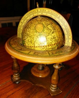 Vintage Wood Table Top Zodiac Astrology Old World Globe W/ Stand - Made In Italy