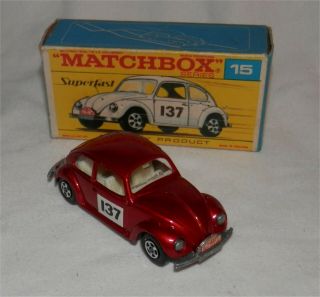 1960s.  Lesney.  Matchbox Superfast 15 Vw Volkswagen Beetle,  Bug Rally.