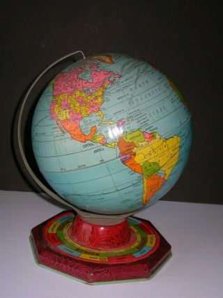 Vintage Old Tin Lithograph J Chein World Globe