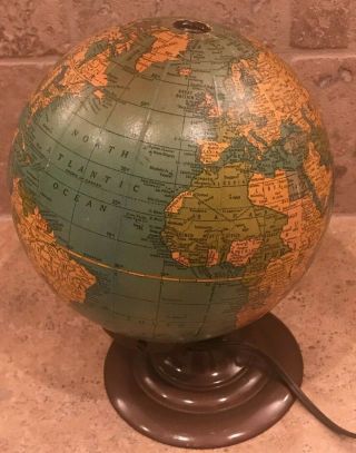 Early Glass Illuminated World Globe,  George F.  Cram Company,  Circa 1940s