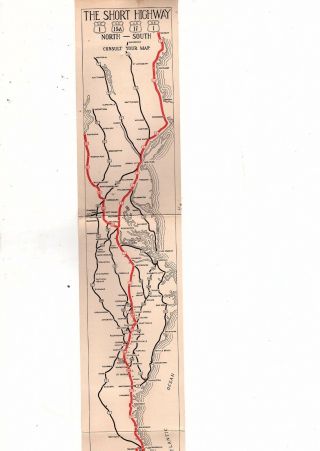 1937 The Short Highway Map Bangor Me To Miami Fl Route 1 (fw