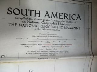 Vintage 1950 National Geographic Map - South America - 39 " X 28 "