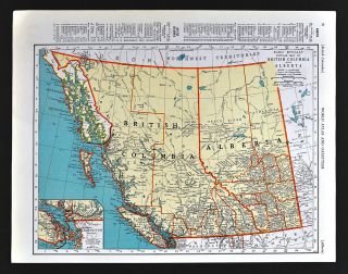1938 Mcnally Map Canada British Columbia Alberta Vancouver Edmonton Calgary